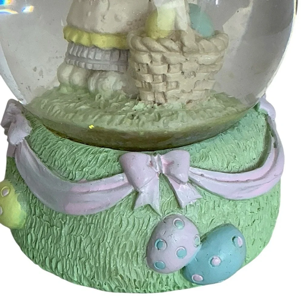 Snow Globe Vintage Easter Bunny Umbrella Spring Water Glitter Globe Pastel 1990